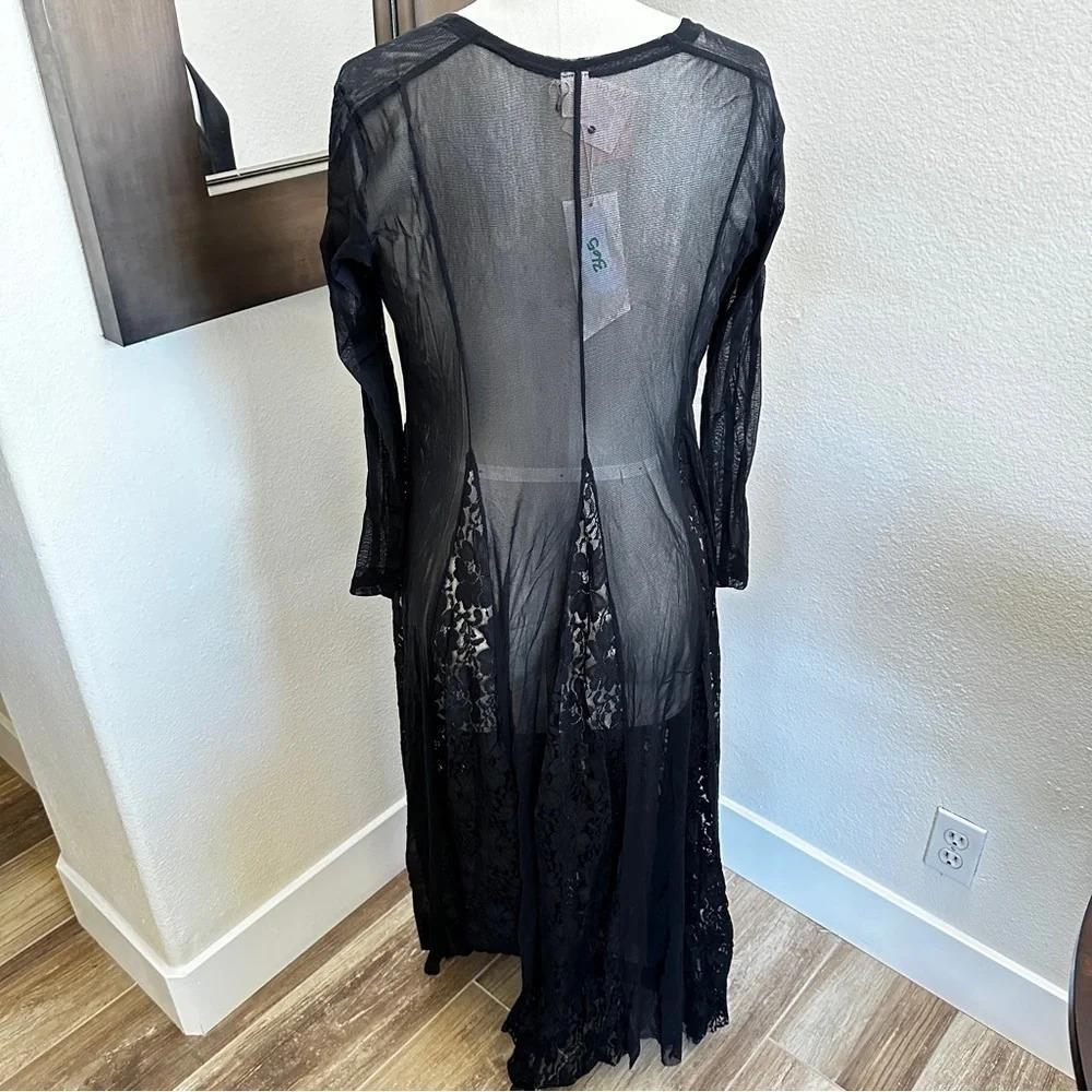 We Are Hah x Free People Mama C Lace Mesh Goth Maxi Boho Dress in Size XS - Picture 3 of 7